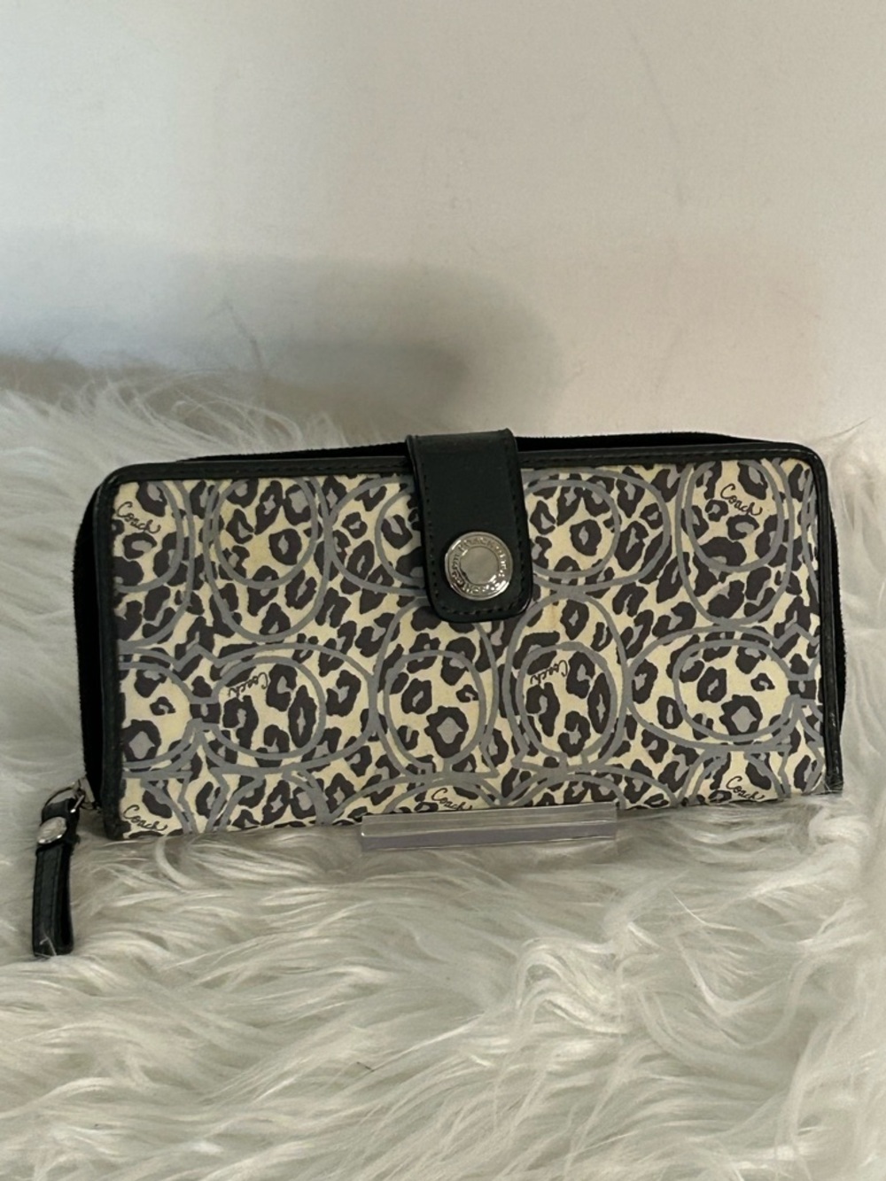 Coach Brown Black Leopard Signature Wallet Zip Around Clutch - Picture 4 of 11